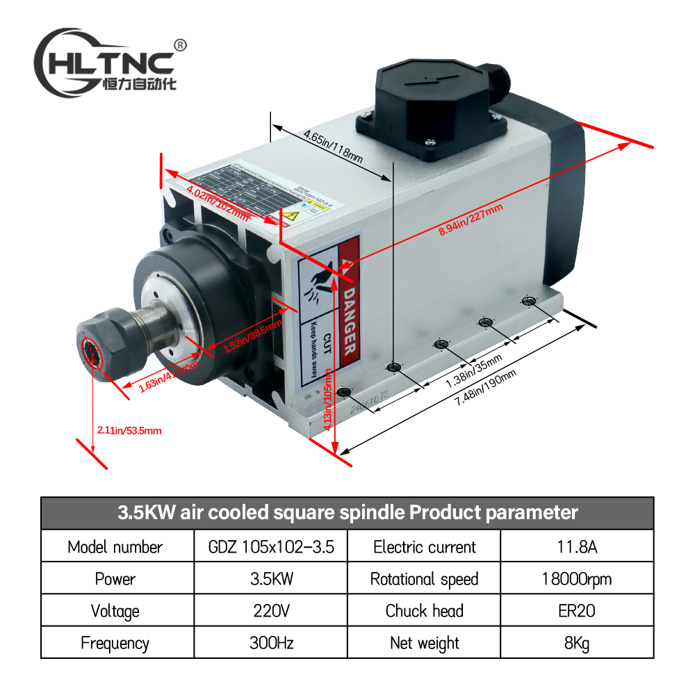 3.5KW ER20 220VSquare Fly-edge - Cnc Spindle Motor avis et prix