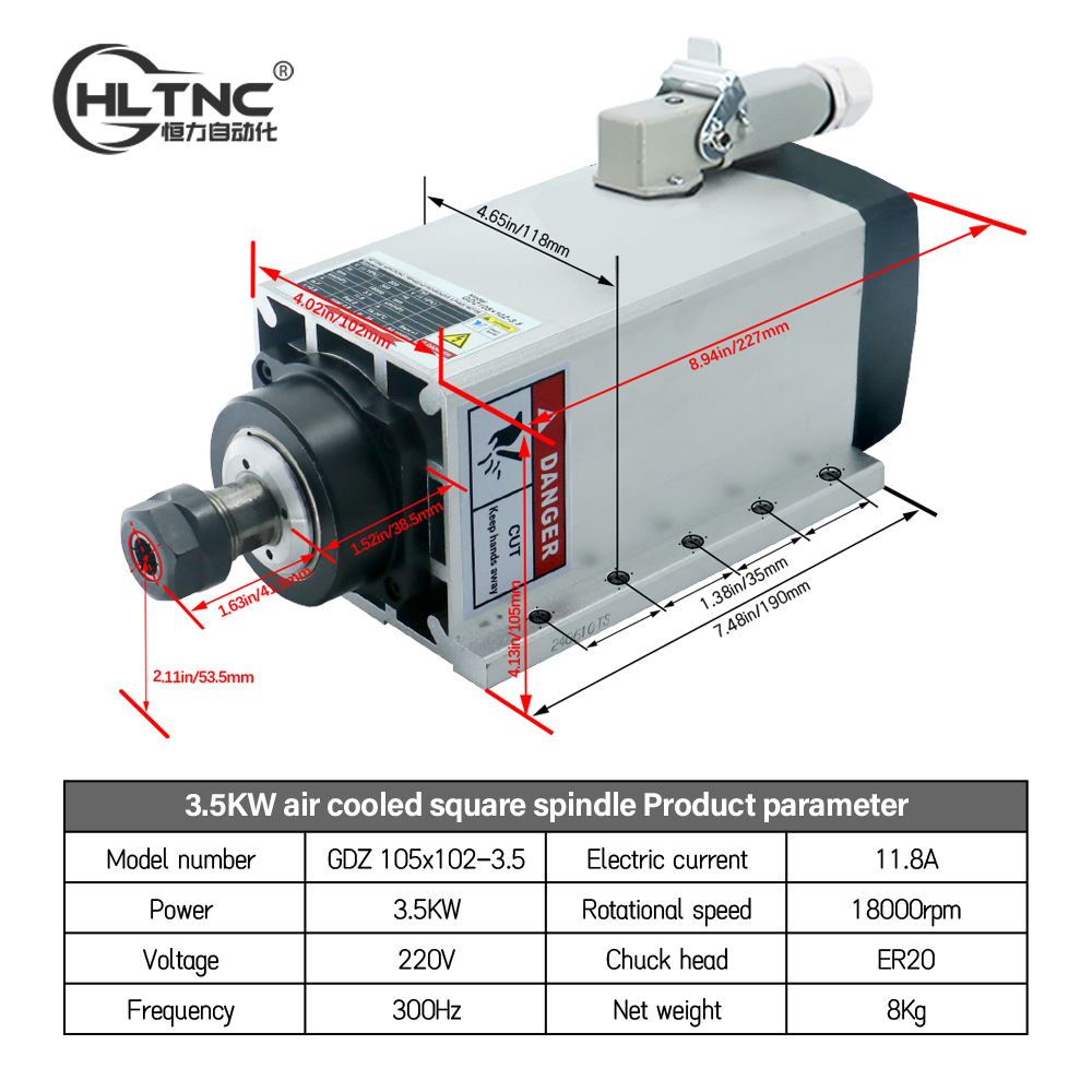 3.5KW ER20 220VSquare Fly-edge - Cnc Spindle Motor avis et prix